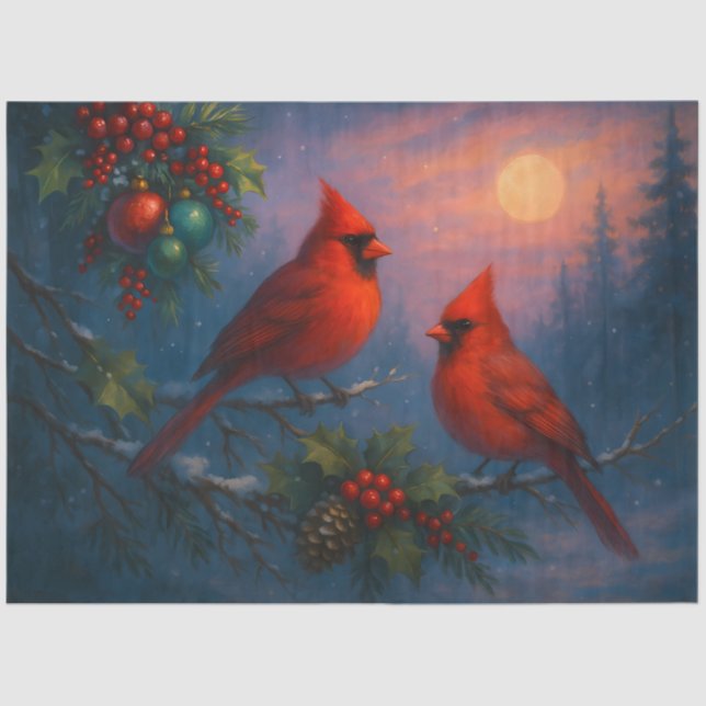 Papel De Seda Winter Cardinals Under the Solstice Moon Decoupage (Anverso)