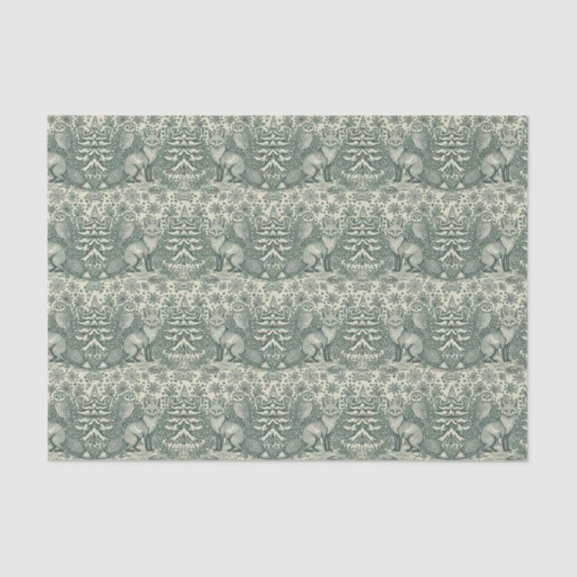 Papel De Seda Winter / Christmas Fox & Owl Illustration Pattern (Anverso)