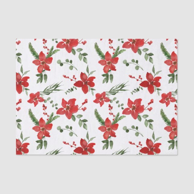 Papel De Seda Winter Holiday Christmas Red Floral Pattern   (Anverso)