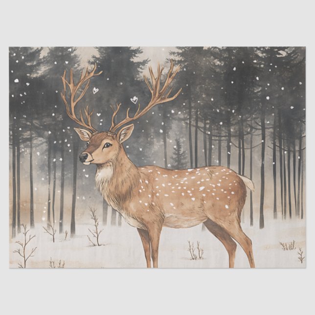Papel De Seda Winter Majesty Stag Winter Scene (Anverso)