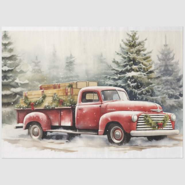 Papel De Seda Winter Wonderland: Árboles navideños de camionetas (Anverso)