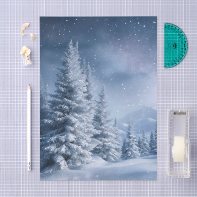 Papel De Seda Winter Wonderland Frosted Trees Snowy Forest (Artesanía)