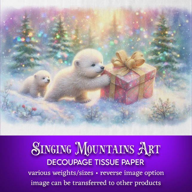 Papel De Seda Winter Wonderland Polar Bears & Gift Decoupage (Subido por el creador)