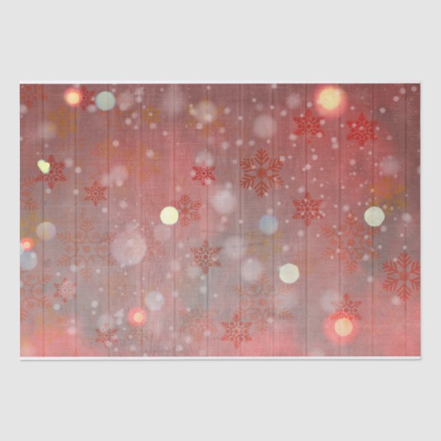 Papel De Seda Winter Wonderland Red Snowflakes On Wood (Anverso)
