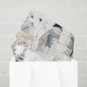 Papel De Seda Winter Wonderland Snowman and Bird Pattern