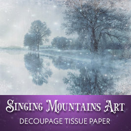 Papel De Seda Winter Wonderland Snowy Forest and Pond Decoupage