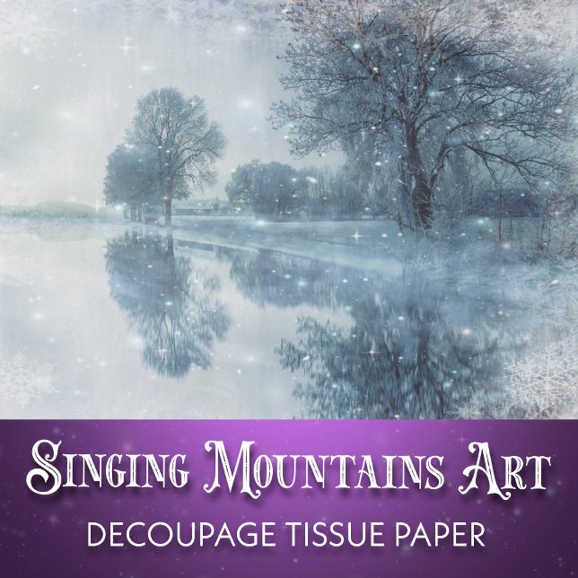 Papel De Seda Winter Wonderland Snowy Forest and Pond Decoupage (Subido por el creador)