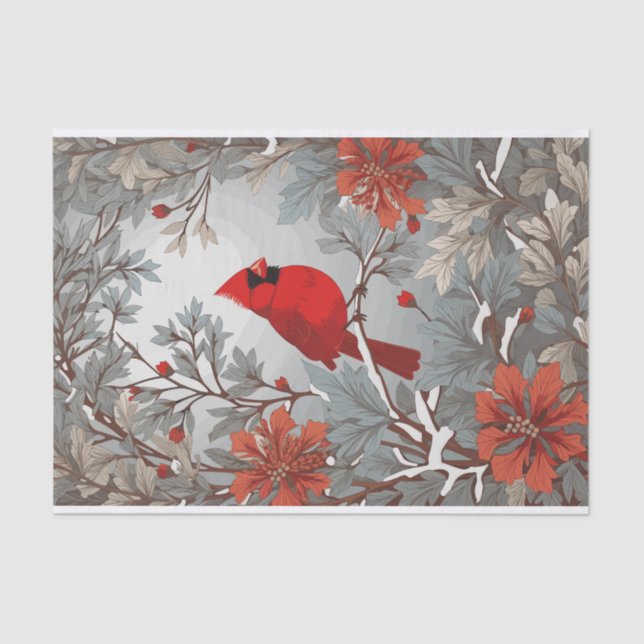 Papel De Seda Wintery Red Cardinal Bird (Anverso)