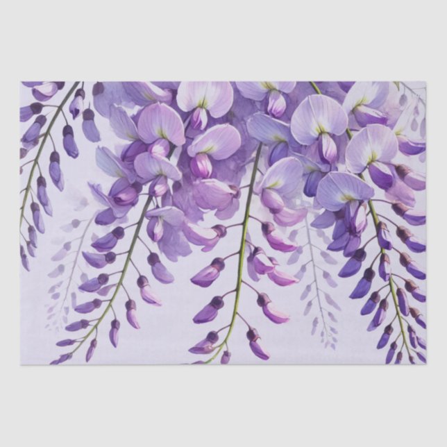 Papel De Seda Wisteria Flores púrpura Flores silvestres acuarela (Anverso)