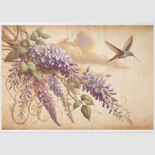 Papel De Seda Wisteria Vine Purple Flowers Hummingbird Decoupage