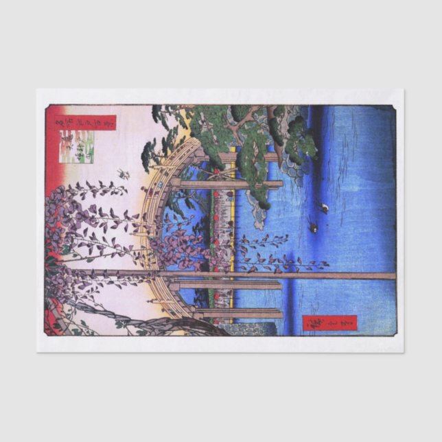 Papel De Seda Wisteria y Puente Arqueado, Hiroshige (Anverso)