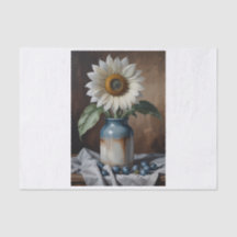 Witte zonnebloem in vaas decoupage tissue papier