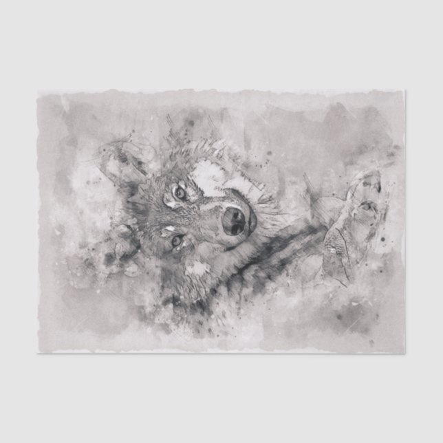 Papel De Seda Wolf Gray Hunter Watercolor (Anverso)