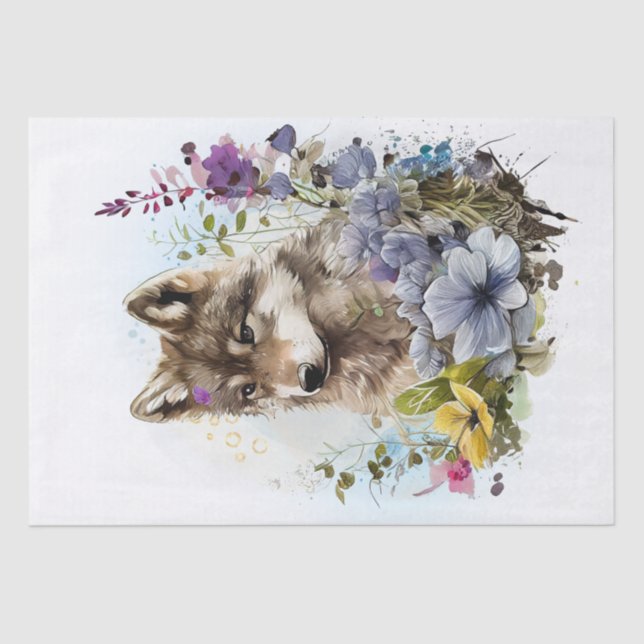Papel De Seda Wolf Pup Watercolor (Anverso)