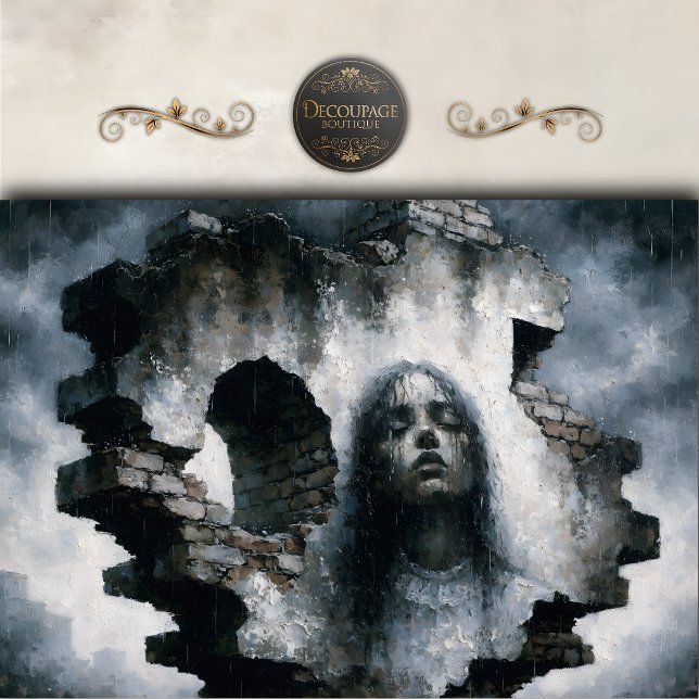 Papel De Seda Woman Emerging from Brick Wall Decoupage (Woman Emerging from Brick Wall Decoupage Tissue Paper)