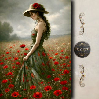 Papel De Seda Woman in Poppy Field Summer Meadow Decoupage
