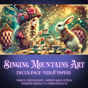 Papel De Seda Wonderland Magic Chica and Rabbit Teatime Decoupag