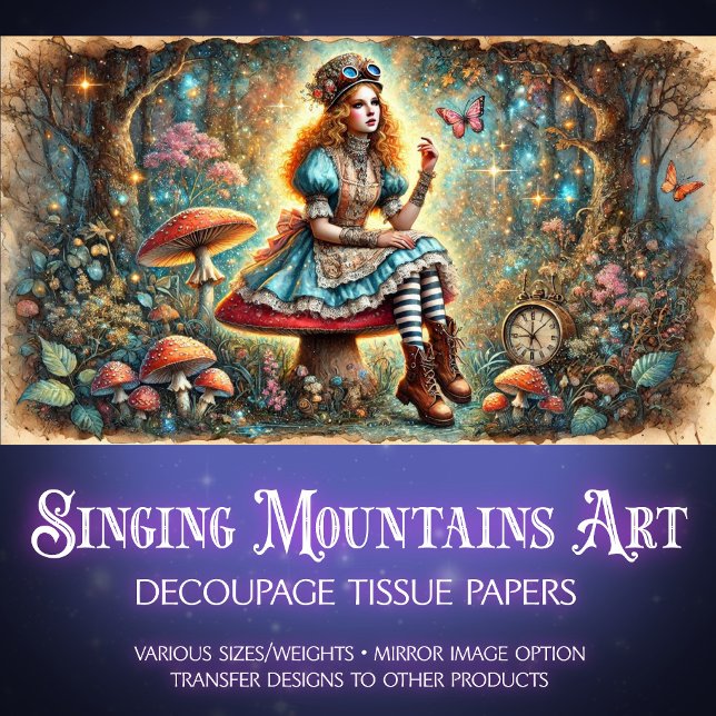 Papel De Seda Wonderland Steampunk Alice Fantasy Art Decoupage (Subido por el creador)