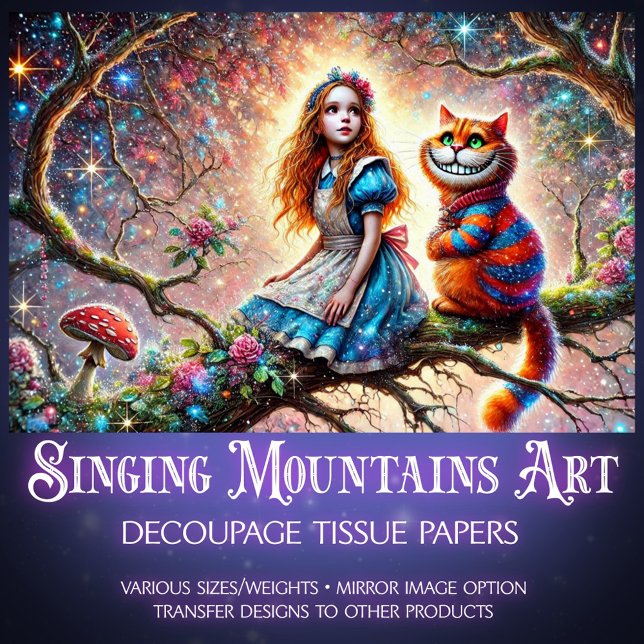 Papel De Seda Wonderland Treetop Alice Cheshire Cat Decoupage (Subido por el creador)
