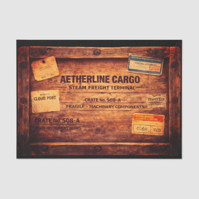 Papel De Seda Wood Steampunk Cargo Crate FC3 Decoupage (Anverso)