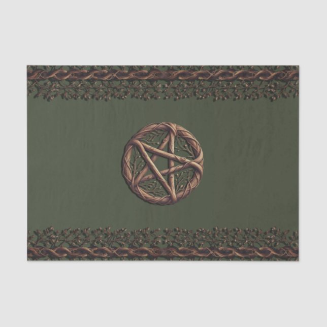 Papel De Seda Wood Twig Pentacle Olive Green Wiccan (Anverso)