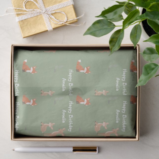 Papel De Seda  Woodland Animal Birthday Personalized  (Regalo )