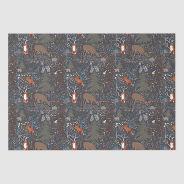 Papel De Seda Woodland Animals Winter Woods (Anverso)