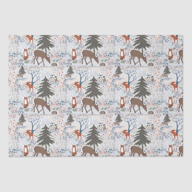 Papel De Seda Woodland Animals Winter Woods (Anverso)