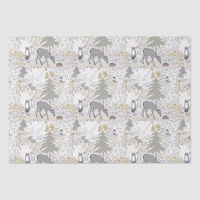 Papel De Seda Woodland Animals Winter Woods (Anverso)