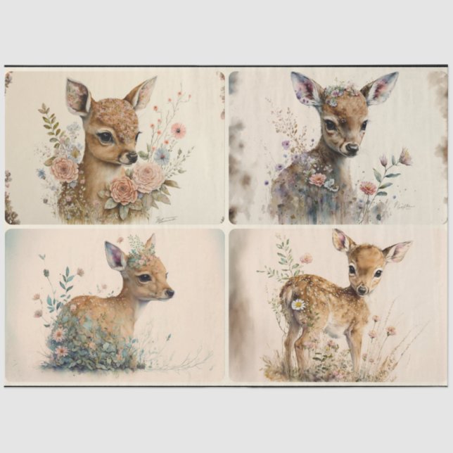 Papel De Seda Woodland Baby Fawns Tissue Paper (Anverso)