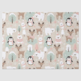 Papel De Seda Woodland Whimsical Forest Animals Winter
