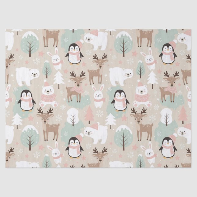 Papel De Seda Woodland Whimsical Forest Animals Winter (Anverso)