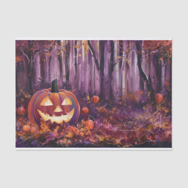 Papel De Seda Woodsy Jack-olantern, hojas de otoño y bosque (Anverso)