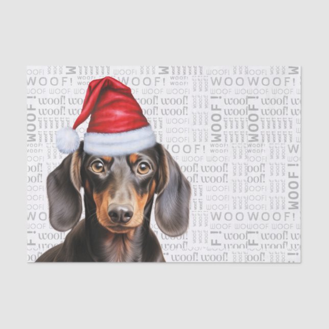 Papel De Seda Woof Word Art and Christmas Smooth Dachshund Dog (Anverso)