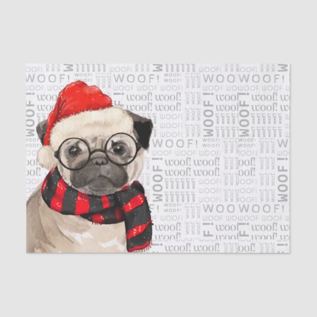 Papel De Seda Woof Word Art y los Navidades Pug Lover (Anverso)