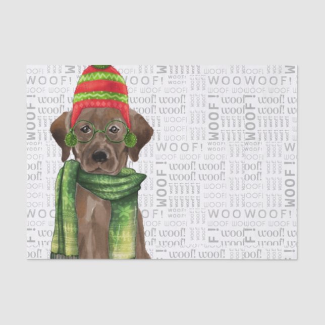 Papel De Seda Woof Word Art y Navidades Chocolate Lab (Anverso)