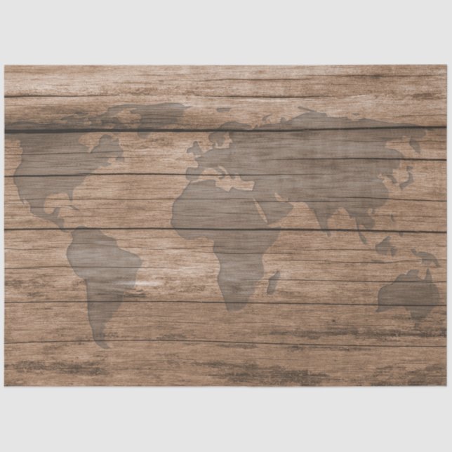 Papel De Seda World Map Rustic Wood 20x30 Decoupage (Anverso)