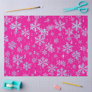 Papel De Seda Wrapping Paper, Bright Fuchsia Snowflakes