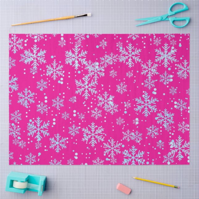 Papel De Seda Wrapping Paper, Bright Fuchsia Snowflakes (Artesanía)
