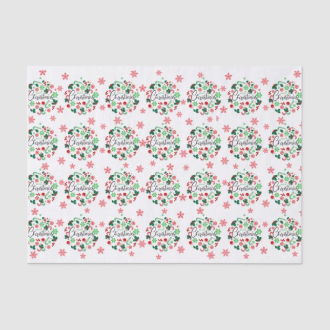 Papel De Seda Wreat de navidad verde rojo (Anverso)
