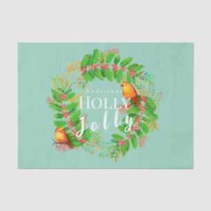 Papel De Seda Wreath Holly Jolly Family Light Verde azulado