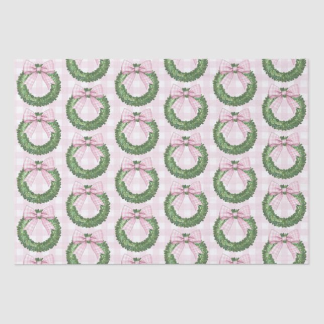 Papel De Seda Wreath perrito con rosado Gingham Bow (Anverso)