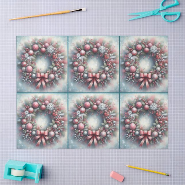 Papel De Seda Wreath Sage Green & Pink Decoupage (Artesanía)
