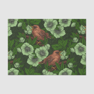 Papel De Seda Wren y hellebore en verde oscuro
