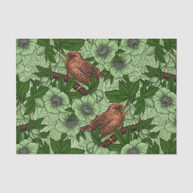 Papel De Seda Wren y hellebore, verde claro (Anverso)