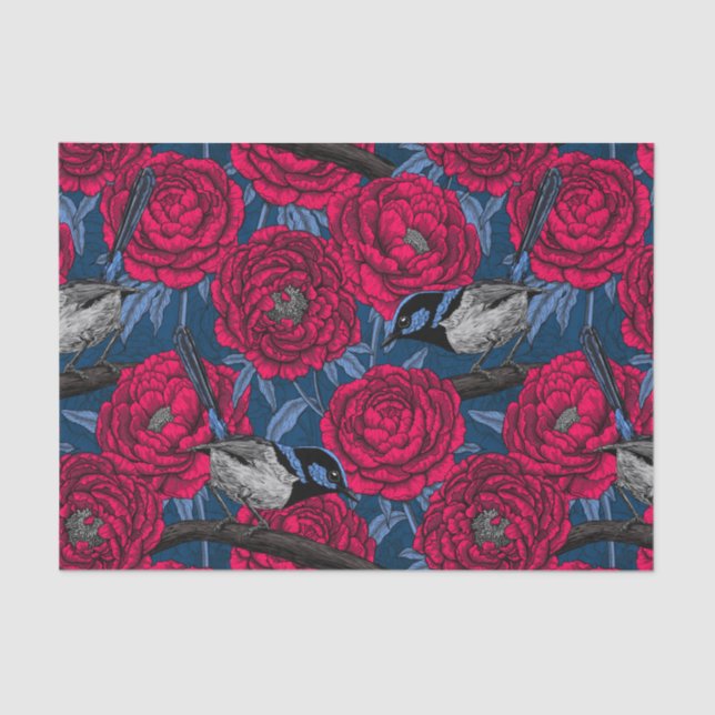 Papel De Seda Wrens en las peonías (Anverso)