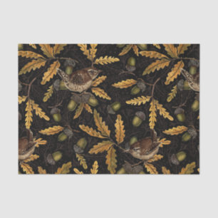 Papel De Seda Wrens y bellotas sobre negro