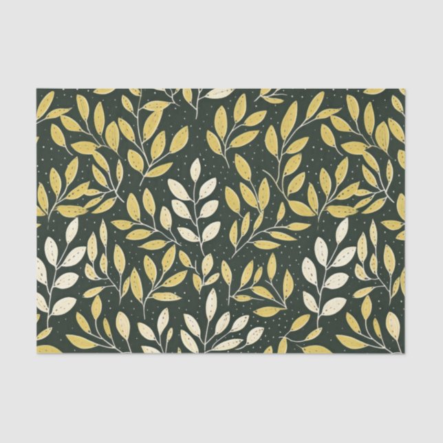 Papel De Seda Yellow and Cream Leafy Branches Pattern  (Anverso)