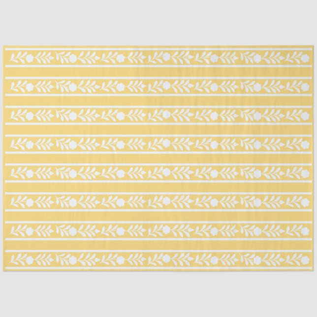 Papel De Seda Yellow Bone Inlay Floral Border Decoupage Paper (Anverso)
