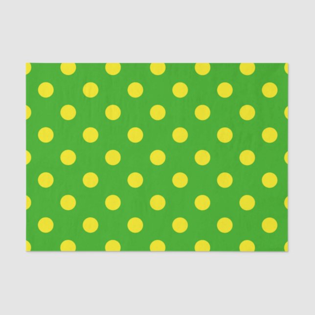 Papel De Seda Yellow On Green Polka Dots Pattern Design  (Anverso)